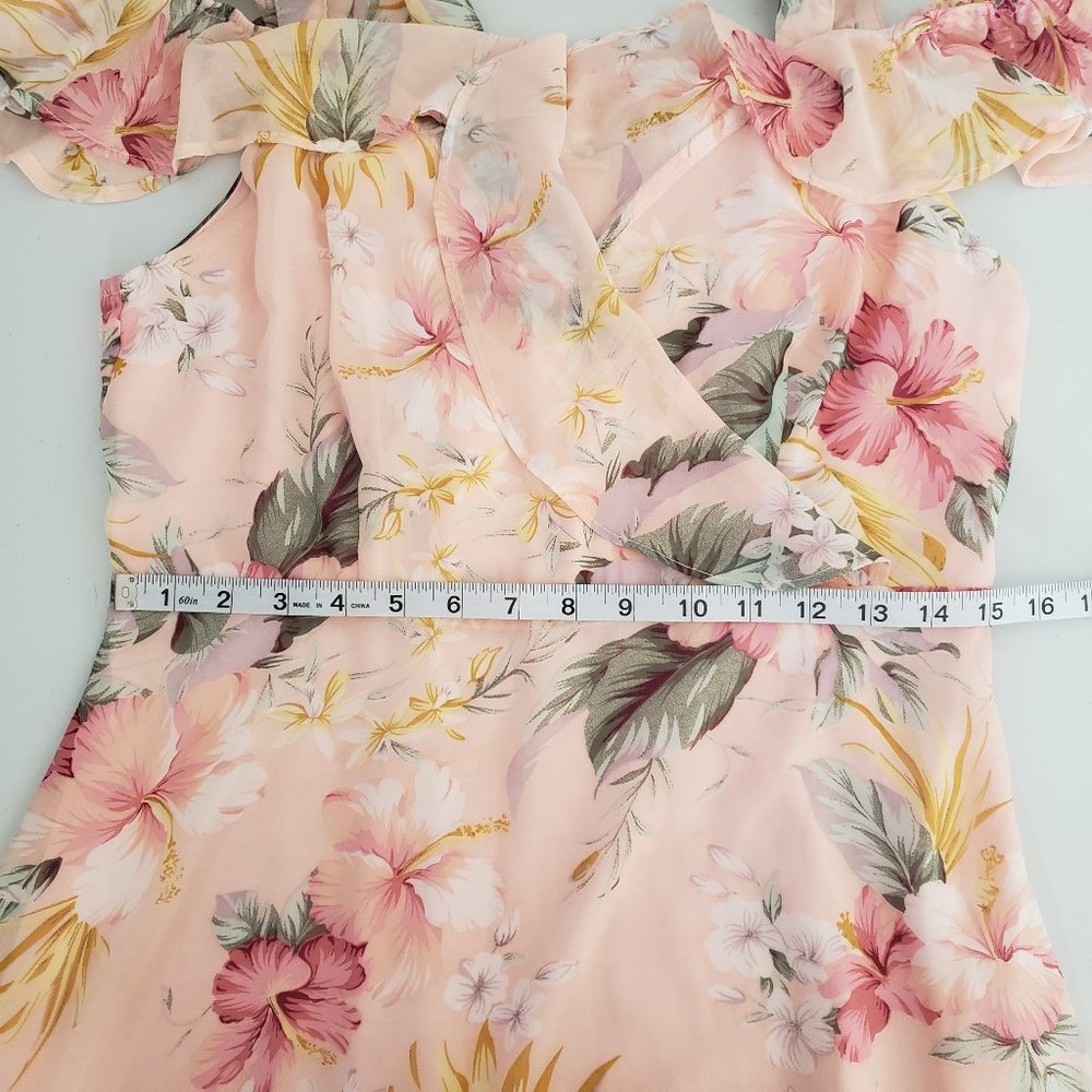 Promesa cold shoulder cross over pink tropical/floral dress - Picture 6 of 8